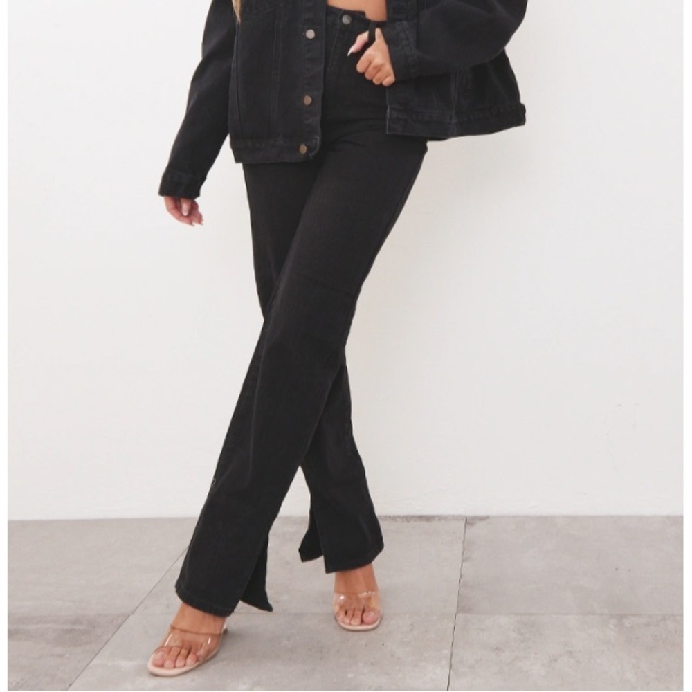 PrettyLittleThing Black Split Hem Frayed Jeans Size 4